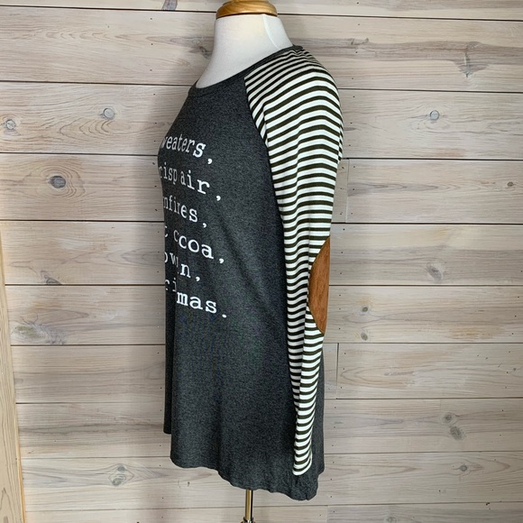 Long Sleeve Christmas Top with Striped Sleeves Suede Elbow Patch - Picture 4 of 6
